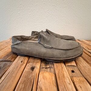 OluKai Moloa Slip On Shoes Size 13 Gray Leather Drop In Heel Loafers 10128-7A7C